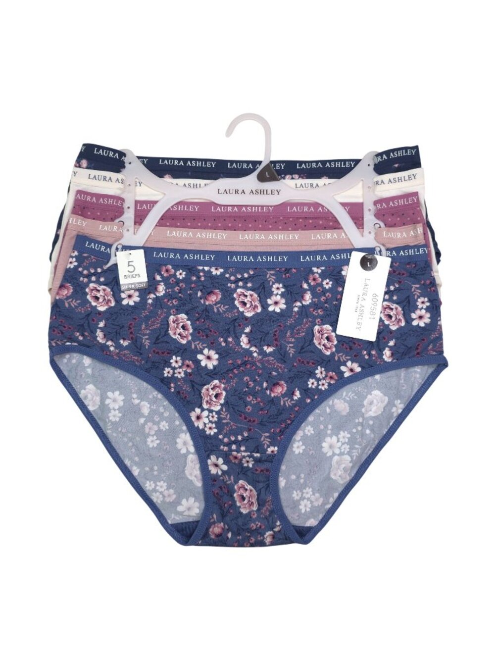 Laura Ashley Womens Panties 5-Pack Super Soft Briefs Large